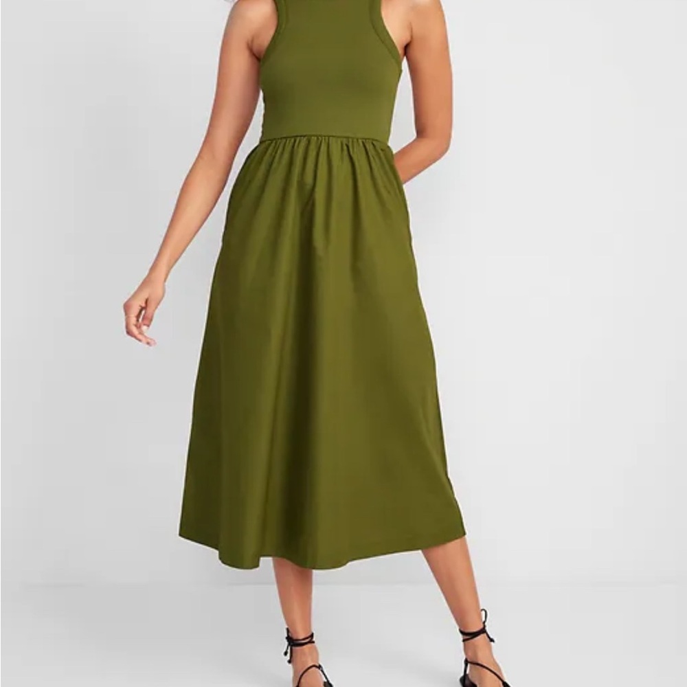 🌿 Olive Green Tank Midi Dress | Size XS